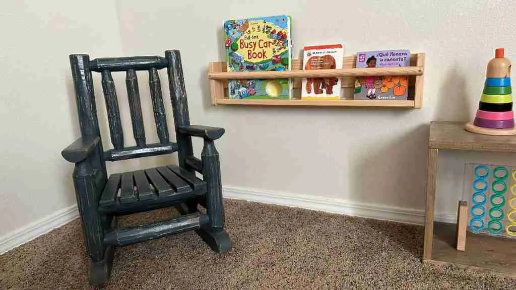 a reading nook is part of a Montessori playroom